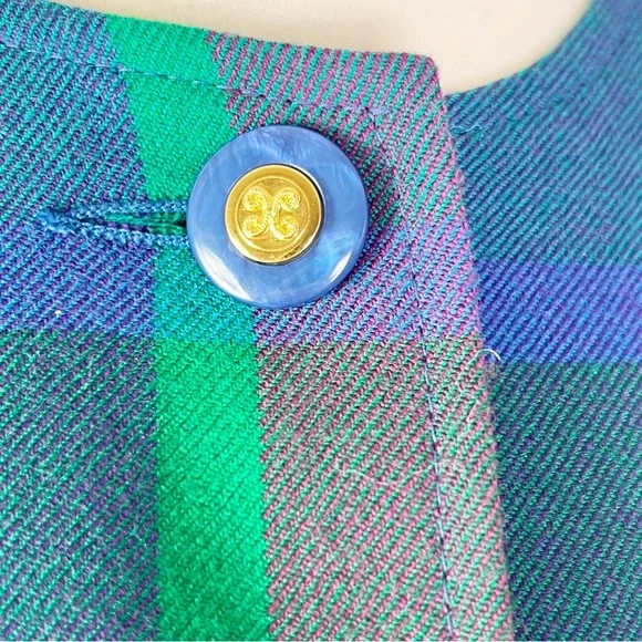 Vintage Avoca Made in Ireland Purple & Green Checked Wool Jacket Size S - Picture 9 of 11